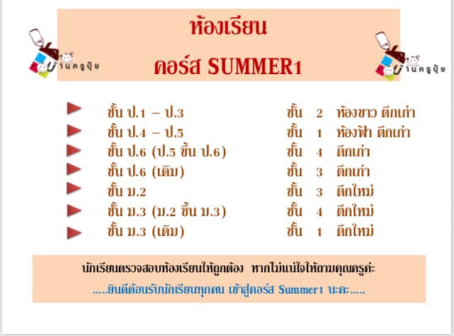 ห้องเรียนประจำคอร์ส Summer I