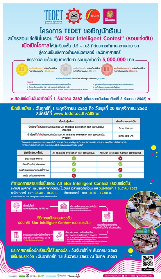 TEDET เปิดสมัครสอบ All Thailand Evaluati..